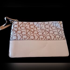 Calvin Klein Monogram Beige and Tan Wristlet